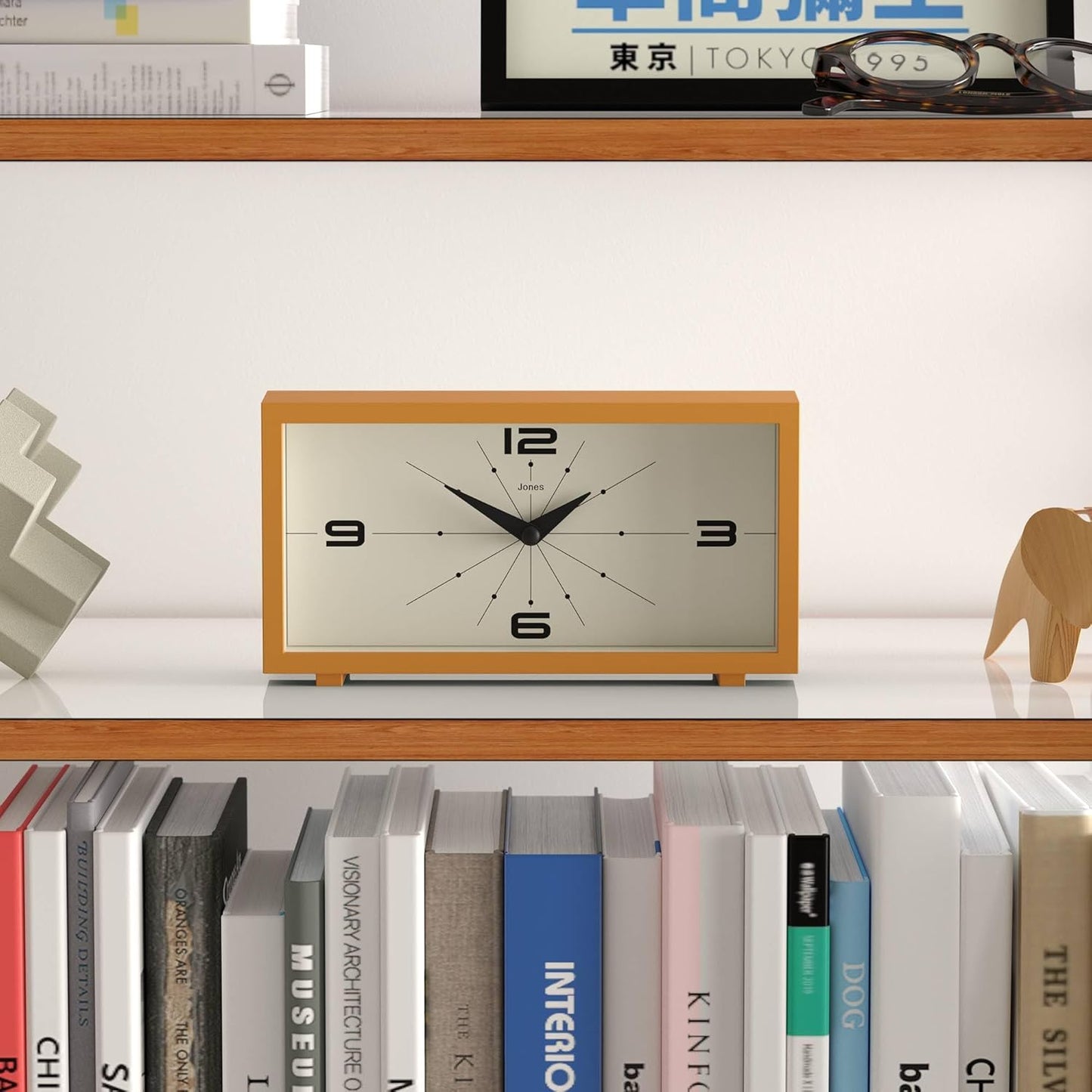 ® Odeon Desk Clock | Modern Rectangular Design | Mustard Yellow | Stylish Retro Look for Shelf, Table, Mantel or Bedside