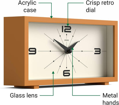 ® Odeon Desk Clock | Modern Rectangular Design | Mustard Yellow | Stylish Retro Look for Shelf, Table, Mantel or Bedside