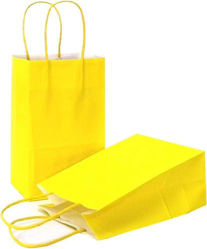 Mini Yellow Gift Bags Small Kraft Paper Bags with Handles (4 x 2.4 x 6 in, Yellow, 12 Pcs)