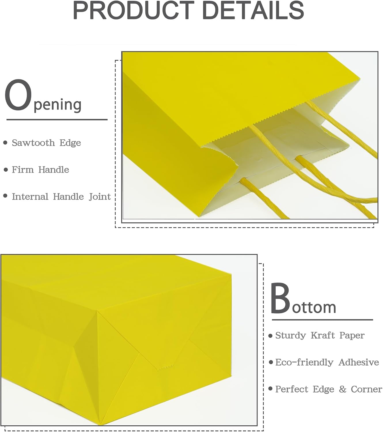 Mini Yellow Gift Bags Small Kraft Paper Bags with Handles (4 x 2.4 x 6 in, Yellow, 12 Pcs)