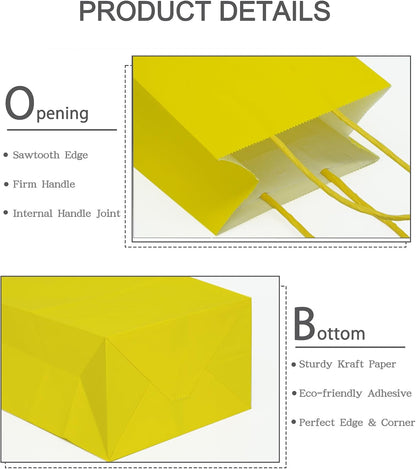 Mini Yellow Gift Bags Small Kraft Paper Bags with Handles (4 x 2.4 x 6 in, Yellow, 12 Pcs)