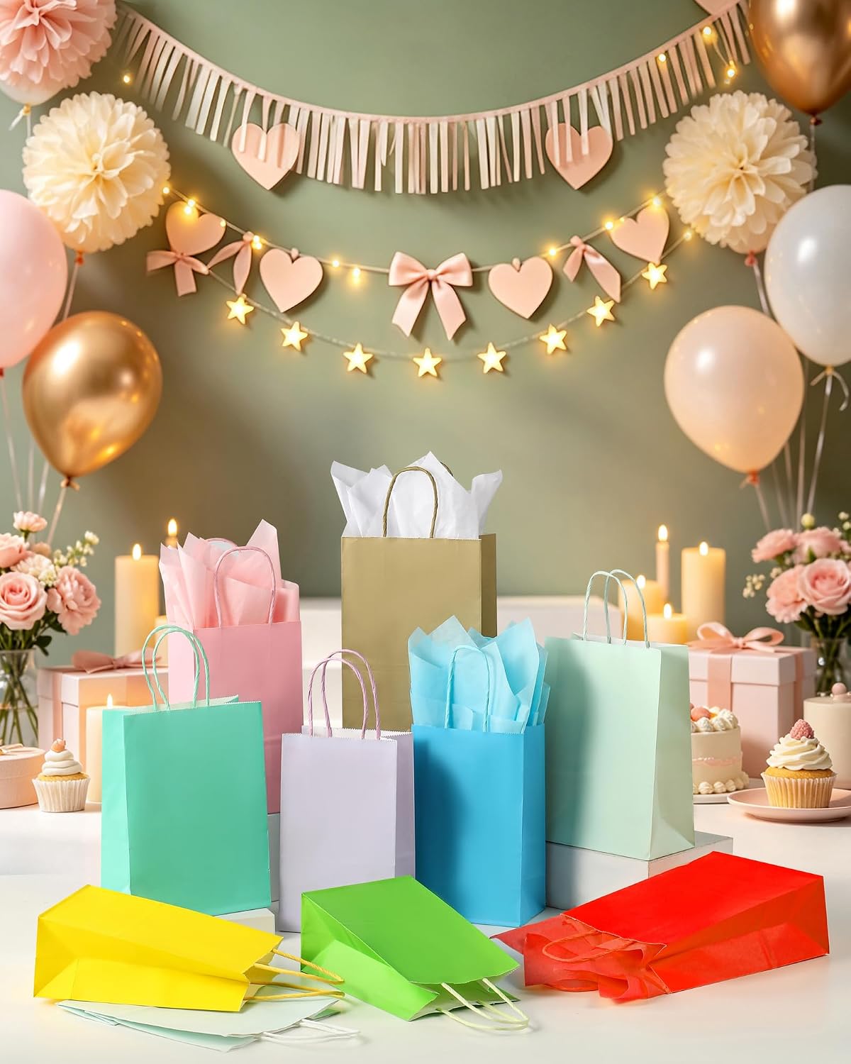Mini Yellow Gift Bags Small Kraft Paper Bags with Handles (4 x 2.4 x 6 in, Yellow, 12 Pcs)