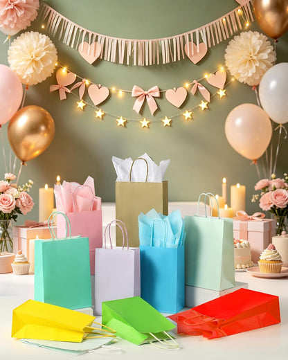 Mini Yellow Gift Bags Small Kraft Paper Bags with Handles (4 x 2.4 x 6 in, Yellow, 12 Pcs)