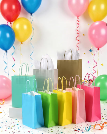 Mini Yellow Gift Bags Small Kraft Paper Bags with Handles (4 x 2.4 x 6 in, Yellow, 12 Pcs)
