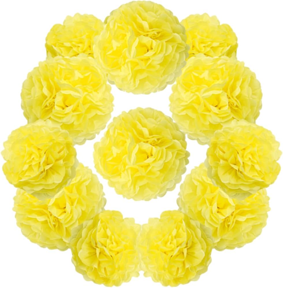 12 Pcs Tissue Paper Pom Poms Flowers,10''12''Paper Flower Party Decorations for Wedding Birthday Baby Shower Baby Girl Room Nursery Decoration（Yellow/ZH）