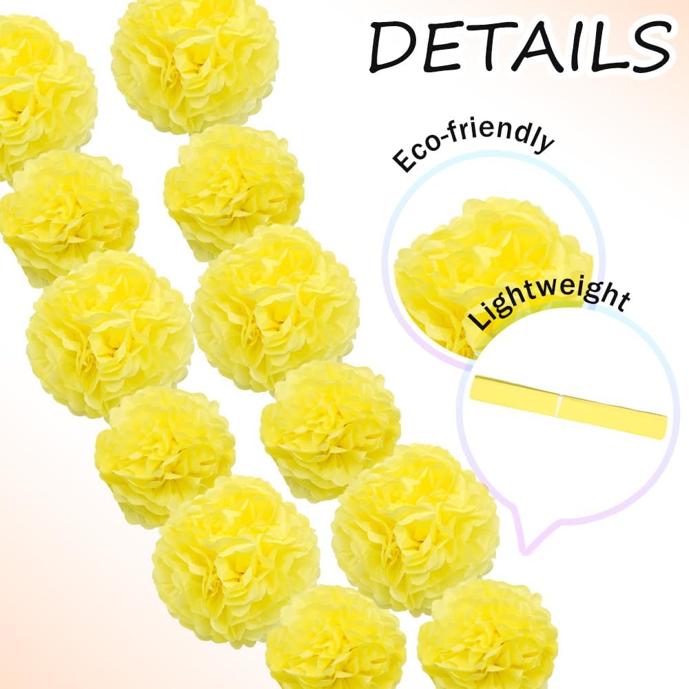 12 Pcs Tissue Paper Pom Poms Flowers,10''12''Paper Flower Party Decorations for Wedding Birthday Baby Shower Baby Girl Room Nursery Decoration（Yellow/ZH）