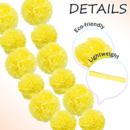 12 Pcs Tissue Paper Pom Poms Flowers,10''12''Paper Flower Party Decorations for Wedding Birthday Baby Shower Baby Girl Room Nursery Decoration（Yellow/ZH）