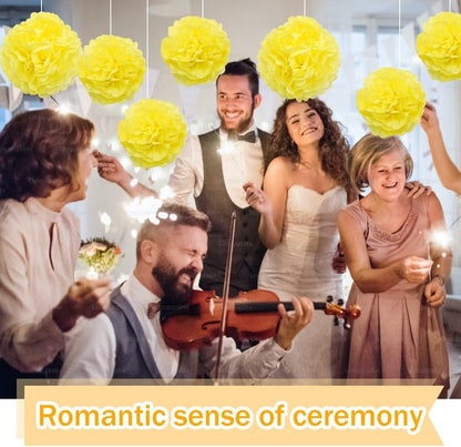 12 Pcs Tissue Paper Pom Poms Flowers,10''12''Paper Flower Party Decorations for Wedding Birthday Baby Shower Baby Girl Room Nursery Decoration（Yellow/ZH）