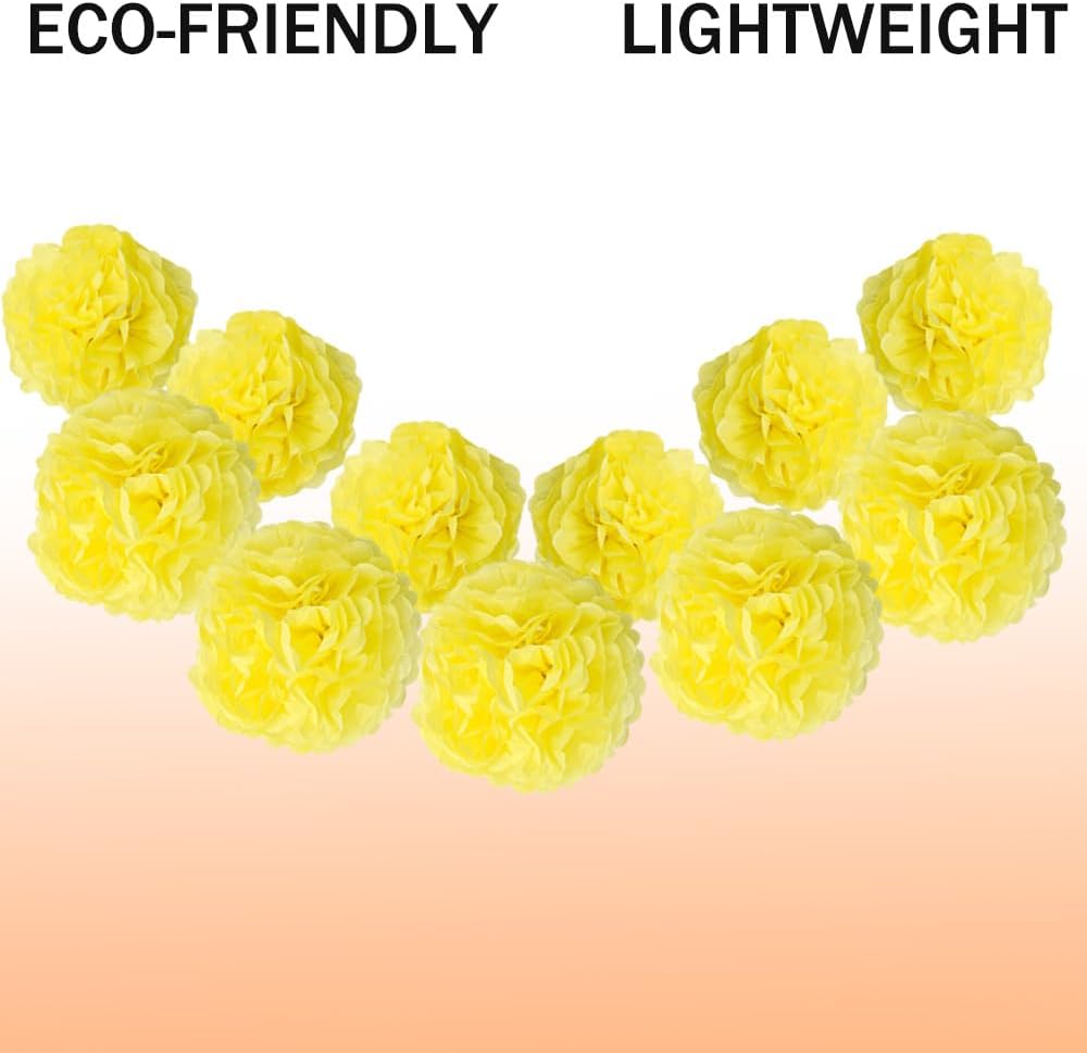 12 Pcs Tissue Paper Pom Poms Flowers,10''12''Paper Flower Party Decorations for Wedding Birthday Baby Shower Baby Girl Room Nursery Decoration（Yellow/ZH）