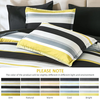 Yellow Comforter King Size Set, 7 Pieces Bed in a Bag Yellow and Black Comforter Set, Soft Boho Striped Bedding Sets with Sheets, Pillowcases & Shams