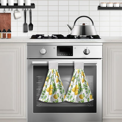 Spring Lemon Kitchen Hand Towels with Loop 2 Pcs Summer Leaves Yellow Lemons Hanging Dish Towels Soft Absorbent Tie Towel Dishcloths for Bathroom Kitchen Washroom 17 x 12 in