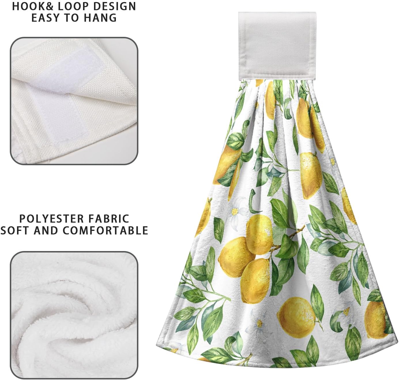 Spring Lemon Kitchen Hand Towels with Loop 2 Pcs Summer Leaves Yellow Lemons Hanging Dish Towels Soft Absorbent Tie Towel Dishcloths for Bathroom Kitchen Washroom 17 x 12 in