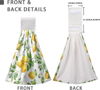 Spring Lemon Kitchen Hand Towels with Loop 2 Pcs Summer Leaves Yellow Lemons Hanging Dish Towels Soft Absorbent Tie Towel Dishcloths for Bathroom Kitchen Washroom 17 x 12 in