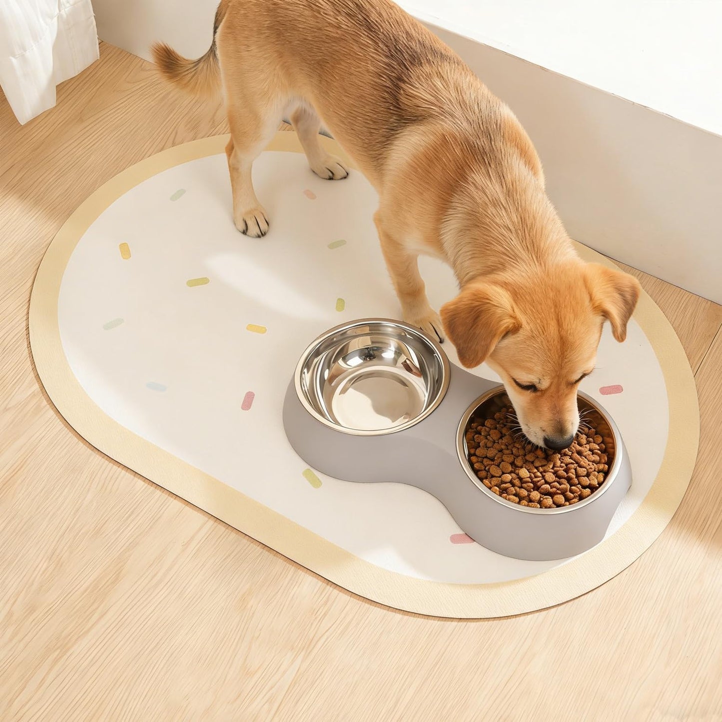 Dog Food Mat Absorbent Pet Feeding Mat, Quick Dry Water Bowl Placemat for Dogs Cats, Non-Slip Washable Pet Feeding Pad Yellow 17"x25"