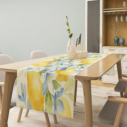 Lemon Table Runner Summer Yellow Tablecloth Style, Blue & Yellow Lemon Print Party Decorations for Kitchen Dining Holiday Picnic Home 13x36 Inch