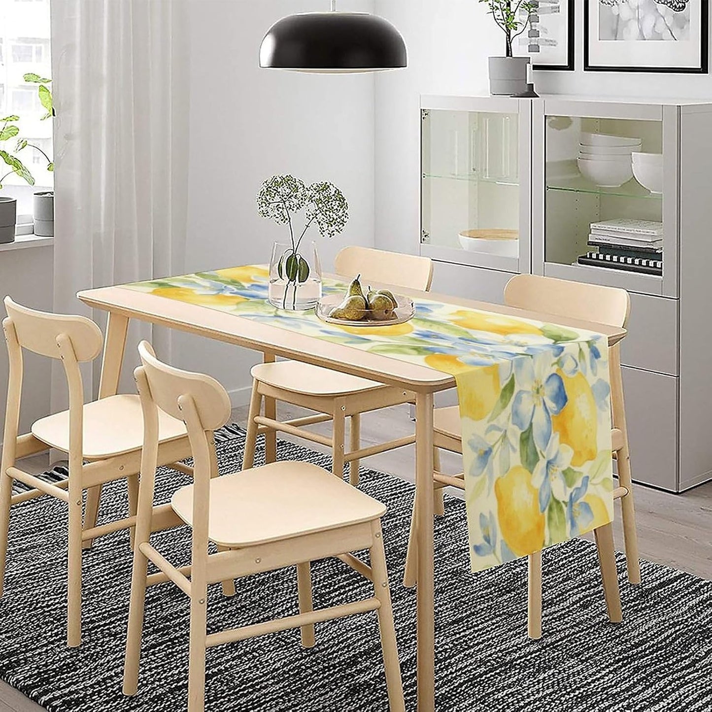 Lemon Table Runner Summer Yellow Tablecloth Style, Blue & Yellow Lemon Print Party Decorations for Kitchen Dining Holiday Picnic Home 13x36 Inch