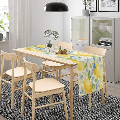 Lemon Table Runner Summer Yellow Tablecloth Style, Blue & Yellow Lemon Print Party Decorations for Kitchen Dining Holiday Picnic Home 13x36 Inch