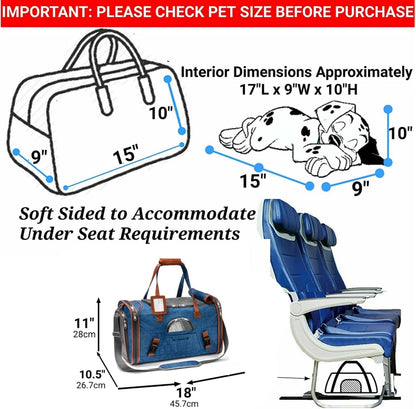 Airline Approved Soft Sided Pet Carrier, Low Profile Gold Series Tote, Premium Brand Self Locking Zippers, Under Seat Compatibility, Plush Faux Fleece Bedding with a Sturdy Plywood Base