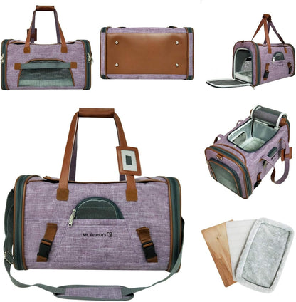 Airline Approved Soft Sided Pet Carrier, Low Profile Gold Series Tote, Premium Brand Self Locking Zippers, Under Seat Compatibility, Plush Faux Fleece Bedding with a Sturdy Plywood Base