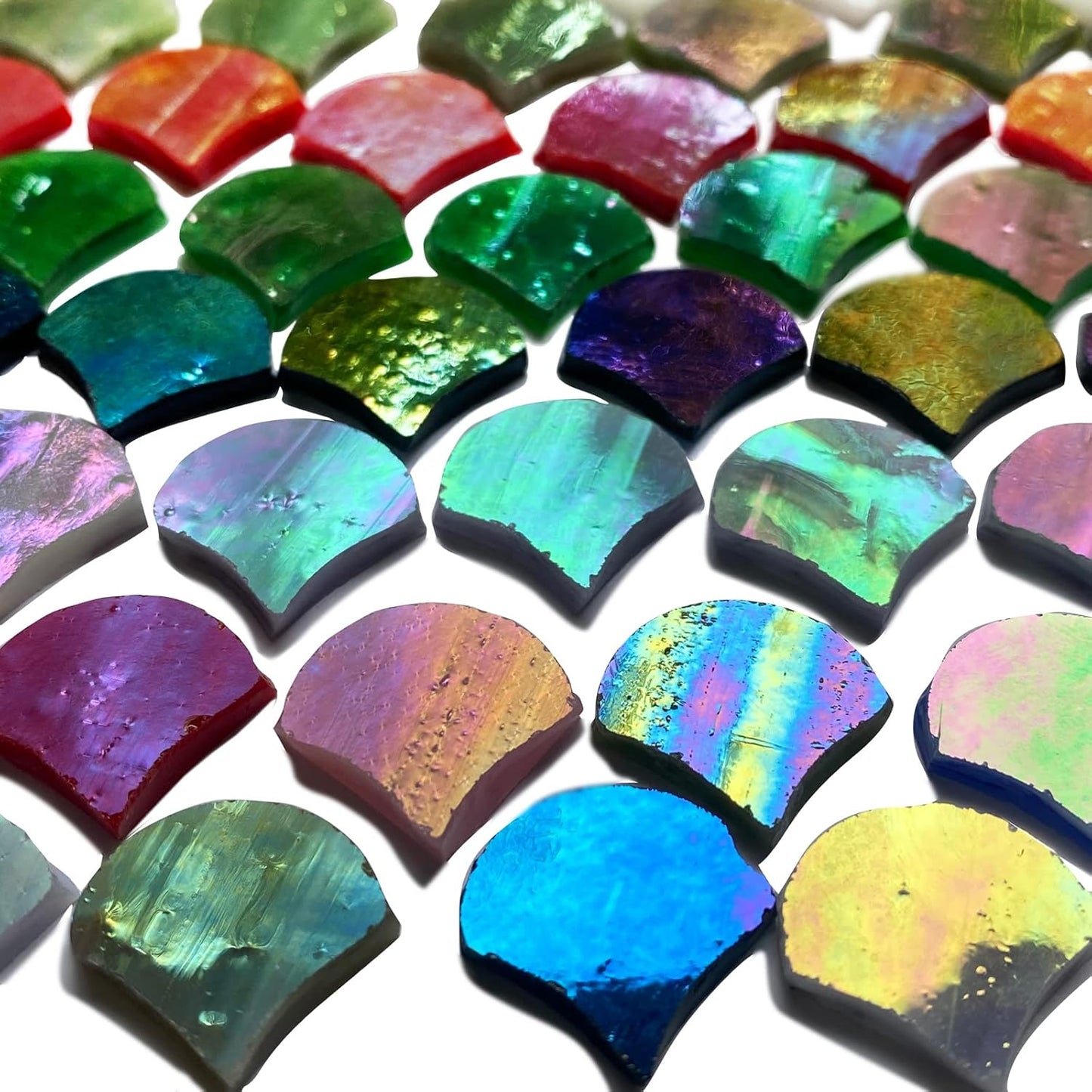 Magic Iridescent Fan Shaped Glass Mosaic Tiles for Crafts 170 Pieces, Stained Glass Sheets Supplies for Mosaic Making Projects and Home Decor