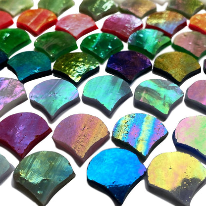 Magic Iridescent Fan Shaped Glass Mosaic Tiles for Crafts 170 Pieces, Stained Glass Sheets Supplies for Mosaic Making Projects and Home Decor