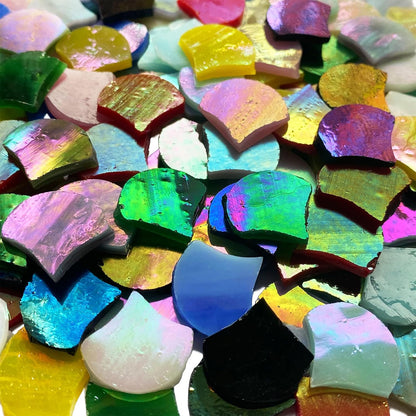 Magic Iridescent Fan Shaped Glass Mosaic Tiles for Crafts 170 Pieces, Stained Glass Sheets Supplies for Mosaic Making Projects and Home Decor