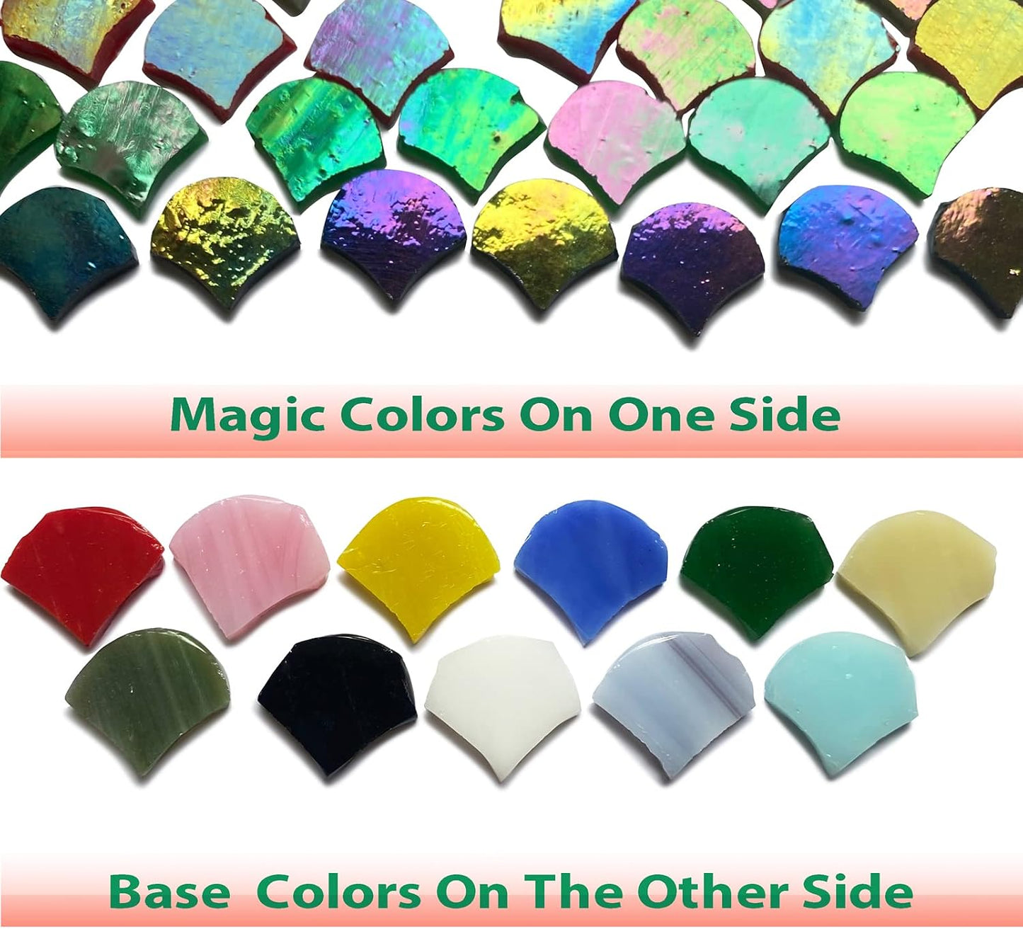 Magic Iridescent Fan Shaped Glass Mosaic Tiles for Crafts 170 Pieces, Stained Glass Sheets Supplies for Mosaic Making Projects and Home Decor