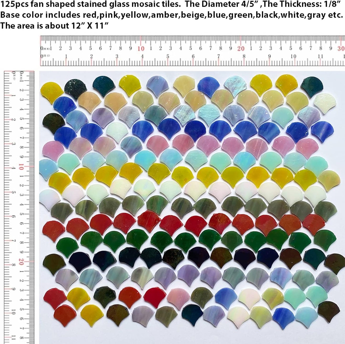 Magic Iridescent Fan Shaped Glass Mosaic Tiles for Crafts 170 Pieces, Stained Glass Sheets Supplies for Mosaic Making Projects and Home Decor