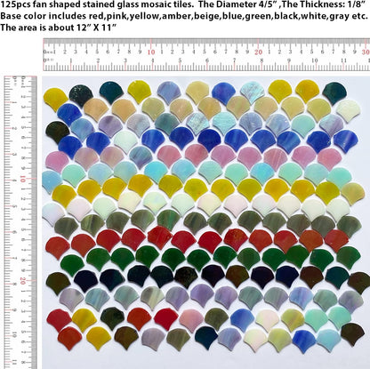 Magic Iridescent Fan Shaped Glass Mosaic Tiles for Crafts 170 Pieces, Stained Glass Sheets Supplies for Mosaic Making Projects and Home Decor