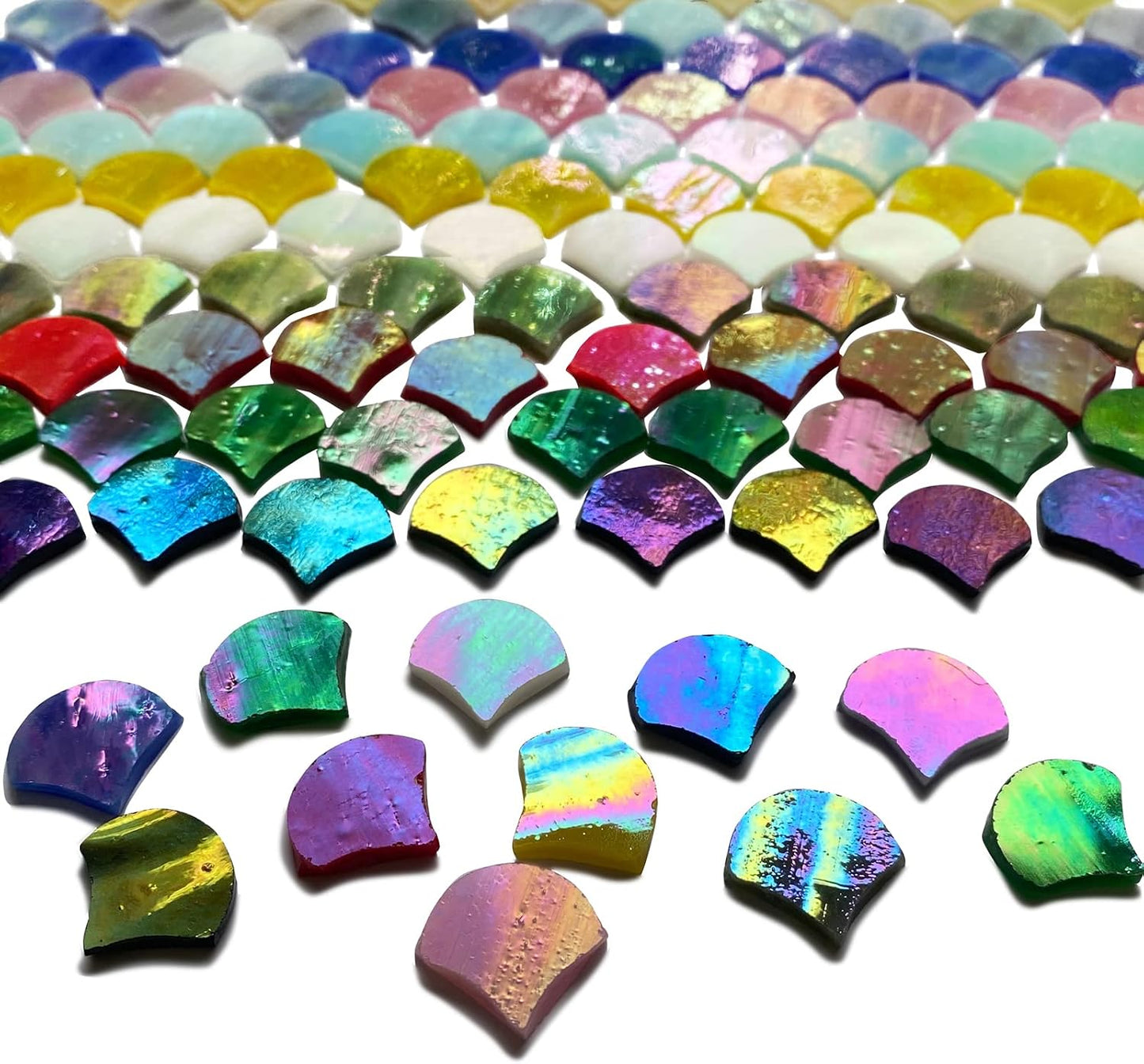 Magic Iridescent Fan Shaped Glass Mosaic Tiles for Crafts 170 Pieces, Stained Glass Sheets Supplies for Mosaic Making Projects and Home Decor
