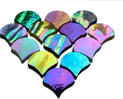 Magic Iridescent Fan Shaped Glass Mosaic Tiles for Crafts 170 Pieces, Stained Glass Sheets Supplies for Mosaic Making Projects and Home Decor