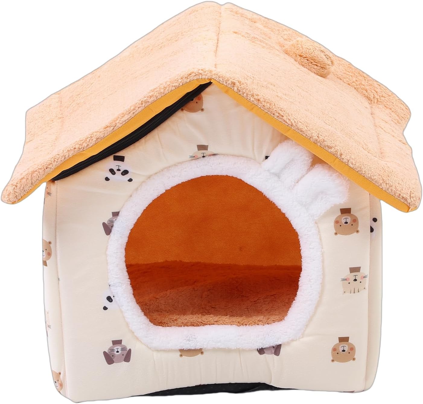Cat Sleeping Bed Cave Soft Plush Indoor Cat House Tent for Pets Up to 16.5lbs Stylish Hideout for Home Beds Furniture (Yellow M Size)