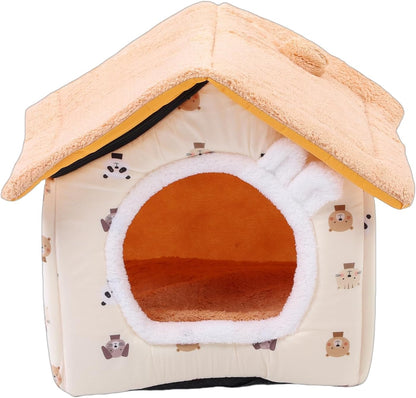 Cat Sleeping Bed Cave Soft Plush Indoor Cat House Tent for Pets Up to 16.5lbs Stylish Hideout for Home Beds Furniture (Yellow M Size)