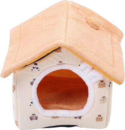 Cat Sleeping Bed Cave Soft Plush Indoor Cat House Tent for Pets Up to 16.5lbs Stylish Hideout for Home Beds Furniture (Yellow M Size)