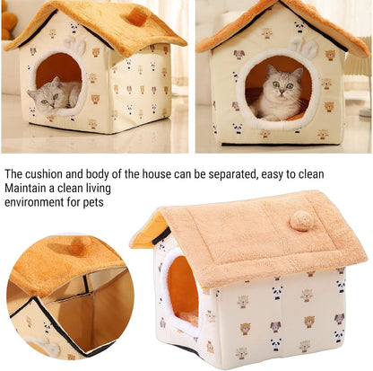 Cat Sleeping Bed Cave Soft Plush Indoor Cat House Tent for Pets Up to 16.5lbs Stylish Hideout for Home Beds Furniture (Yellow M Size)