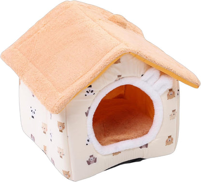 Cat Sleeping Bed Cave Soft Plush Indoor Cat House Tent for Pets Up to 16.5lbs Stylish Hideout for Home Beds Furniture (Yellow M Size)