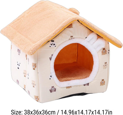 Cat Sleeping Bed Cave Soft Plush Indoor Cat House Tent for Pets Up to 16.5lbs Stylish Hideout for Home Beds Furniture (Yellow M Size)