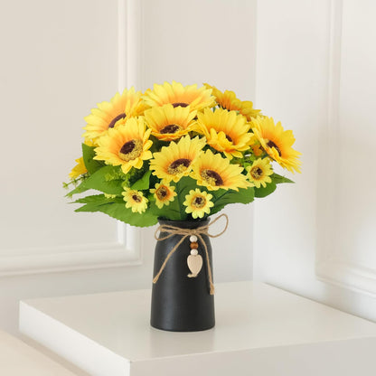 Artificial Sunflower Arrangement in Black Vase - 3 Bunches of Lifelike Sunflowers with Rustic Black Vase for Home Décor, Office, and Special Occasions