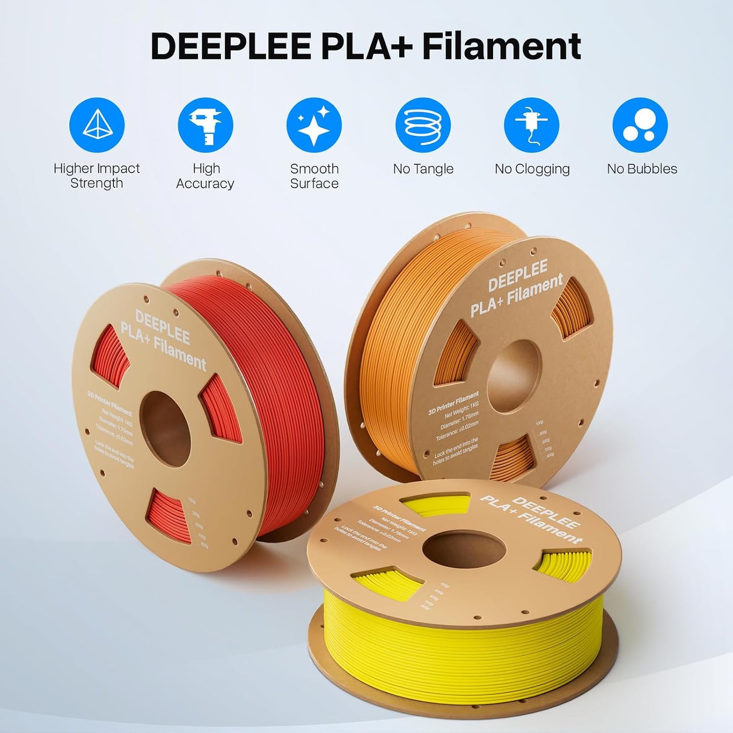 PLA+ 1.75mm 3D Printer Filament 4kg Yellow/Red/Dark Blue/Green | PLA Plus with Dimensional Accuracy +/- 0.02mm, Higher Strength and Toughness, Neatly Wound, Fits for Most FDM 3D Printers