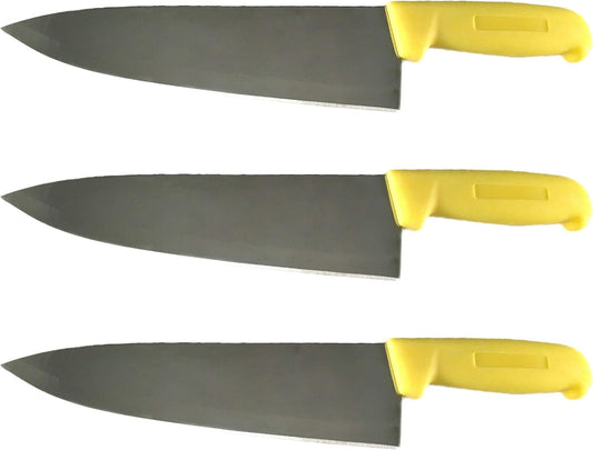 8" Chef Knife Assorted Colors and Packs - Razor Sharp Commercial Kitchen Cutlery - Cook's Knives (3 Pack - Yellow)