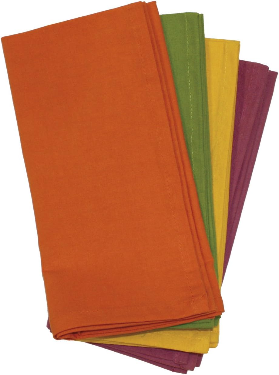 Fall Collection Dinner Napkins, Set of 4, Orange, Green, Yellow And Purple