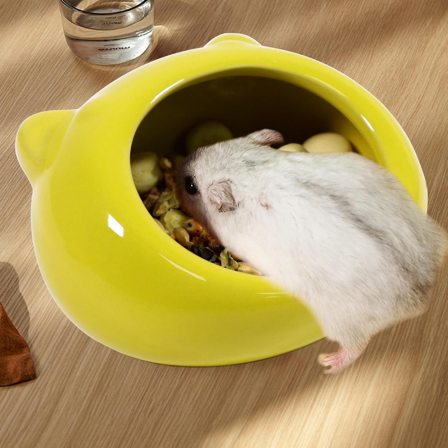 Ceramic Small Pet Hamster Food Bowl – Spill-Proof Guinea Pig & Hedgehog Dish – Durable, Easy to Clean, Non-Tip Design for Small Pets (Yellow)