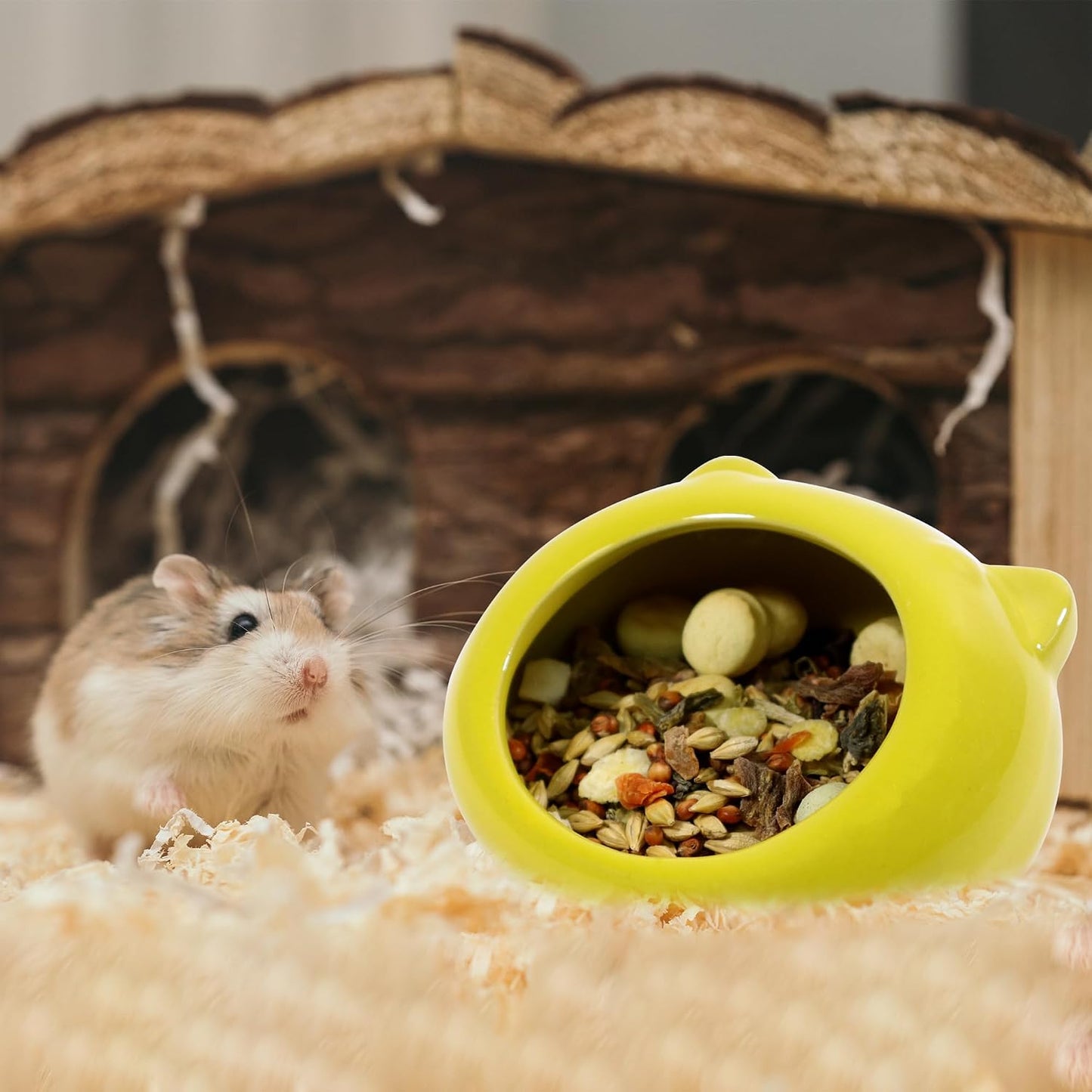Ceramic Small Pet Hamster Food Bowl – Spill-Proof Guinea Pig & Hedgehog Dish – Durable, Easy to Clean, Non-Tip Design for Small Pets (Yellow)