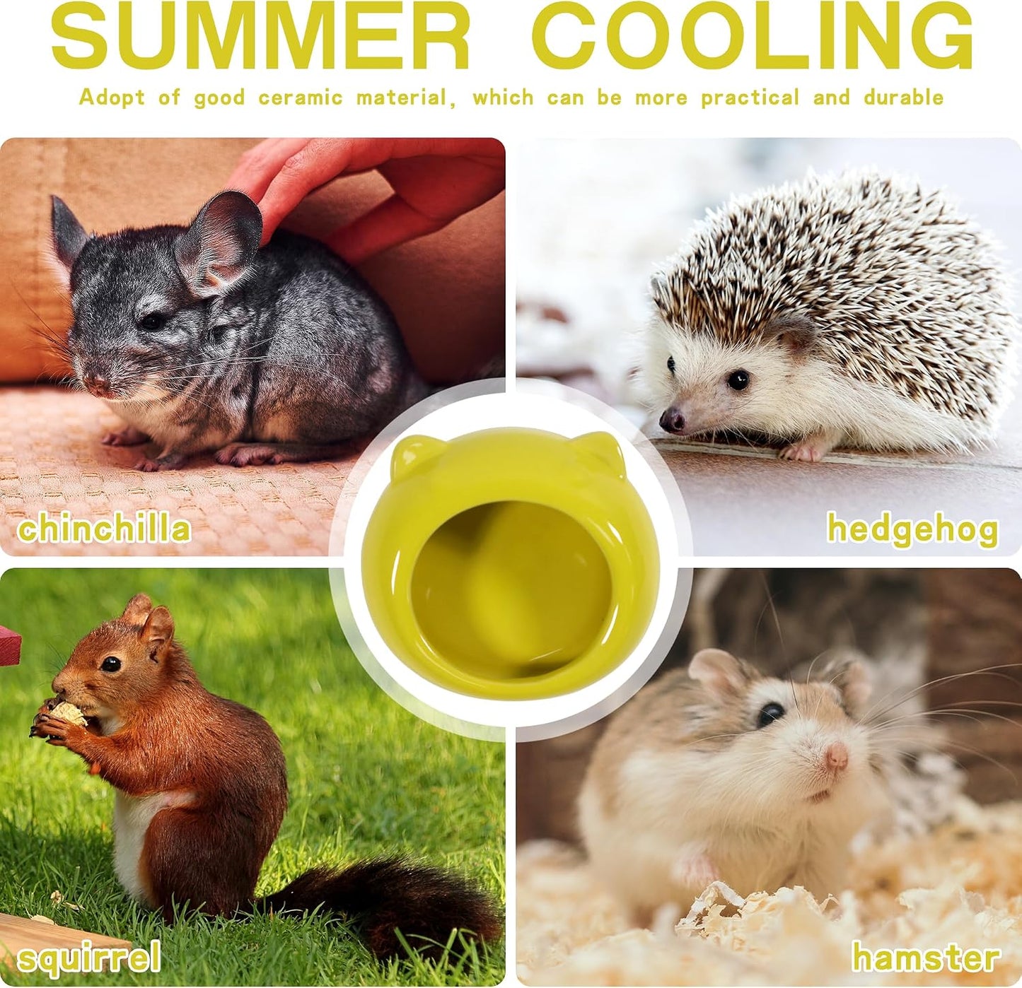 Ceramic Small Pet Hamster Food Bowl – Spill-Proof Guinea Pig & Hedgehog Dish – Durable, Easy to Clean, Non-Tip Design for Small Pets (Yellow)