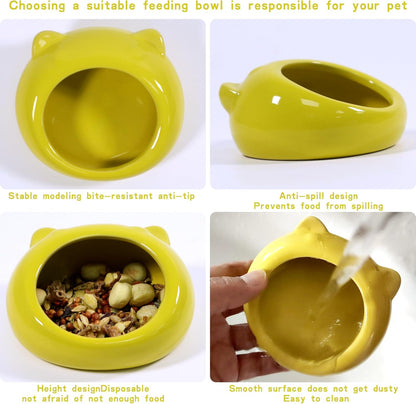 Ceramic Small Pet Hamster Food Bowl – Spill-Proof Guinea Pig & Hedgehog Dish – Durable, Easy to Clean, Non-Tip Design for Small Pets (Yellow)