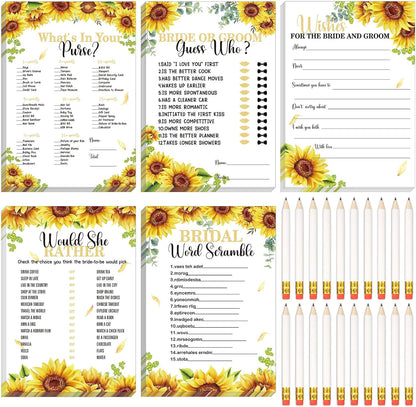 145 Pieces Bridal Shower Game Bridal Shower Favors Set Wedding Games Cards and Pencils for Bride Groom Bachelorette Party Wedding Party Favor(Sunflower Style)
