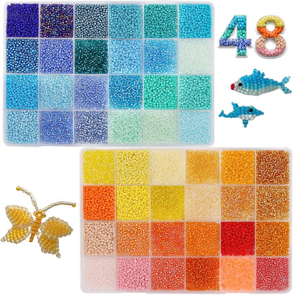 19200Pcs 2mm Glass Seed Beads Small Craft Beads 12/0 for DIY Bracelet Necklaces Crafting Jewelry Making Supplies(48 Colors, Yellow/Blue Series)