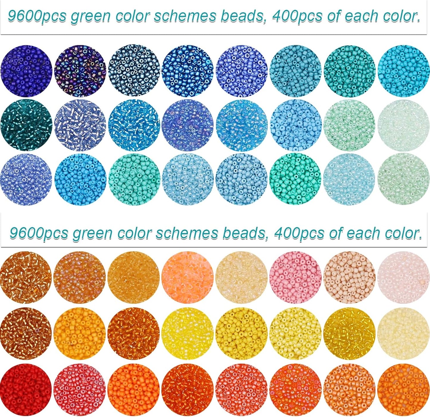 19200Pcs 2mm Glass Seed Beads Small Craft Beads 12/0 for DIY Bracelet Necklaces Crafting Jewelry Making Supplies(48 Colors, Yellow/Blue Series)