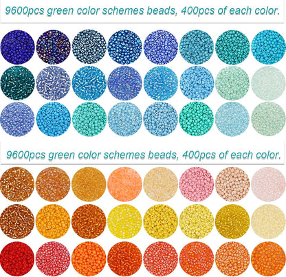 19200Pcs 2mm Glass Seed Beads Small Craft Beads 12/0 for DIY Bracelet Necklaces Crafting Jewelry Making Supplies(48 Colors, Yellow/Blue Series)