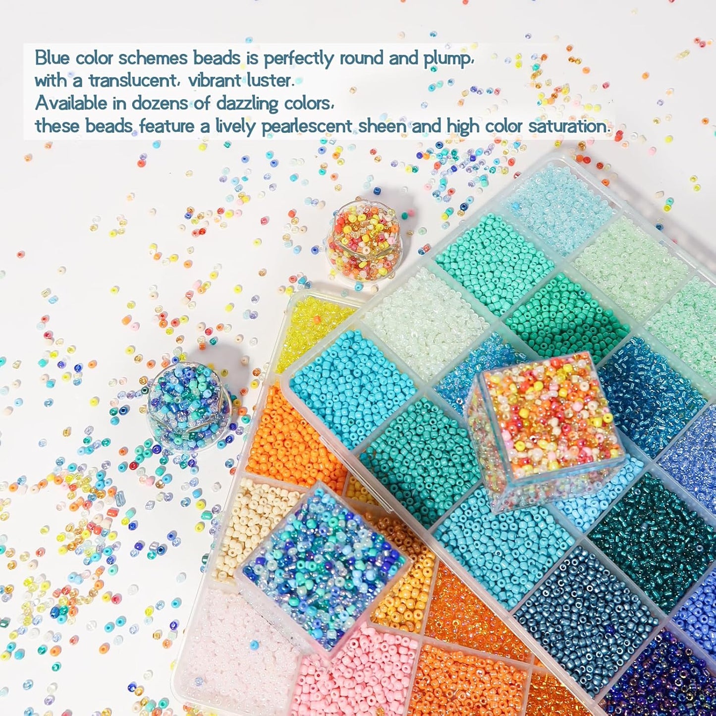 19200Pcs 2mm Glass Seed Beads Small Craft Beads 12/0 for DIY Bracelet Necklaces Crafting Jewelry Making Supplies(48 Colors, Yellow/Blue Series)